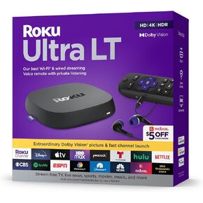 Roku Ultra LT (2023) HD/4K/HDR Dolby Vision Quad-Core Streaming Player with HDMI Cable, Headphones, Voice Remote w/Private Listening, Ethernet (Renewed) in Kuwait