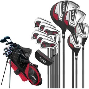 Jaffick Complete Golf Club Sets for Men 12 Piece Includes Golf Driver #3 Fairway Woods, 4 & #5 Hybrid, 6-9 Irons, Pitching & Sand Wedge, Putter and Golf Stand Bag