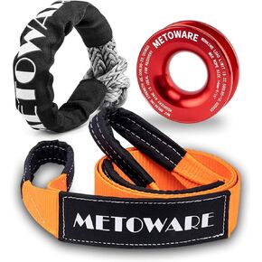 METOWARE Snatch Block Ring, Winch Pulley with 1/2'' Soft Shackle, 3" X 8' Tree Saver Strap Recovery Kit for Off-Road Sailing UTV, ATV, Trucks
