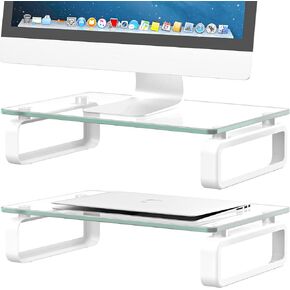 Hemudu Dual Monitor Stand, Computer Monitor Stand, Desktop Organizer, Monitor Stand Riser for PC, Computer, Laptop Clear HD02T-301