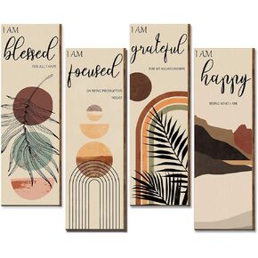 Boho Wall Art Prints 11 x 4 x 1 Inch, Set of 4, Mid Century Positive Affirmations Wall Decor Inspirational Boho Prints Wall Art Minimalist Home Decor Prints for Kitchen, Bedroom, Living Room, No Frame