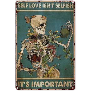 الرجعية القصدير تسجيل المنزل المعادن الصحة العقلية المسائل ملصق الهياكل العظمية الحب الذاتي ليس أنانية إنه ملصق مهم الوشم الجمجمة الألومنيوم جدار الفن ديكور العام 8x12 بوصة in Kuwait
