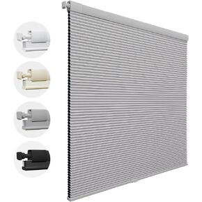 ظلال خلوية بدون حفر، ألوان متطابقة بدون أدوات، ستائر خلوية، ستائر وظلال بتصميم قرص العسل لمكتب غرفة النوافذ (رمادي معتم، 36 بوصة عرض × 64 بوصة ارتفاع) in Kuwait