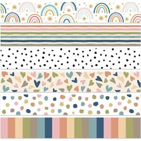 Boho Bulletin Border Classroom Bulletin Board Stickers Colorful Boho Heart Rainbow Polka Dot Border Decorations for Classroom School Office Boards Decoration, 89.6 Ft in Total