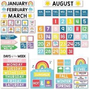 Classroom Calendar Set Bulletin Board – Colorful Calendar For Classroom Must Haves, Kindergarten & Preschool Calendar And Weather Chart For Classroom, Calendar Bulletin Board Set