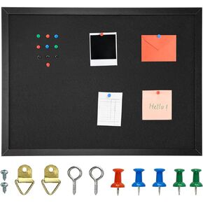 OWLKELA 17'' x 23'' Cork Board with Felt, Vision Board and Decorative Hanging Pin Board, Black Framed Display Bulletin Board for Walls, Ideal for Office, School and Home
