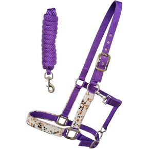 Horse Nylon Hair-on Inlay Adjustable Halter w/Lead Rope 606209