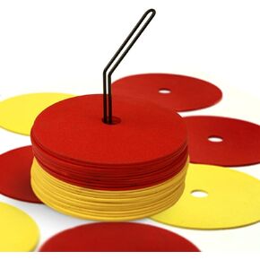 GSi 6" Non-Skid Floor Hole Spot Markers | Yellow & Red with Metal Carrying Stand | 24 Piece | Training Flat Field Cones.