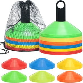 120 Pack Disc Cones Sports Soccer Cones Drills Agility Training Cones Multicolor Round Cones Practice Set Sports Equipment for Football, Basketball, Kids Games with 2 Carry Net Bags and 2 Holders