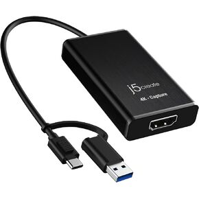 j5create 4K HDMI Video Capture Card, DSLR Cam Link, Game Capture Adapter for Game Live, Broadcasting, Streaming, Video Conference | Support 4K30, 2K60, 1080p120 (JVA11)