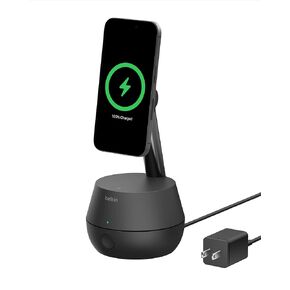 حامل Belkin للتتبع التلقائي Pro مع DockKit، وشحن لاسلكي متوافق مع MagSafe، وتتبع 360 درجة، وتكامل iOS لسلسلة iPhone 15، وسلسلة iPhone 14، والمزيد، متضمن قابس تيار متردد بطول 5 أقدام - أسود