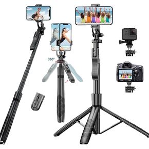 Selfie Stick Phone Tripod with Remote - 60" Extendable Tripod Stand for iPhone Android Camera 360° Rotation Overhead Tripod Phone Holder iPhone Stabilizer for Video Recording Vlog Live Stream