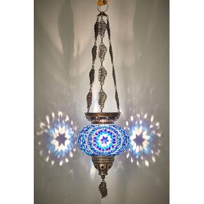 DEMMEX Turkish Moroccan Colorful Mosaic Bohemian Boho Hanging Candle Holder Lantern with Handmade Colorful Glass Globe and Metal Leaf Chains, 24" (Cutsie) in Kuwait