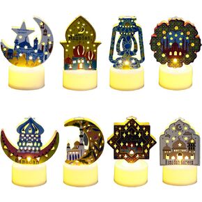 8PCS Mini Ramadan Mubarak Candle Lanterns, Frelisiy Mosque Moon Star Eid Mubarak Battery Operated LED Flameless Lights Ramadan Decorations for Home Table, Kitchen Indoor Party Decor Kids Gifts