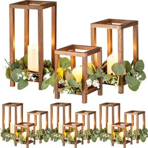 Geelin 12 Set Wooden Wedding Lantern Centerpiece Decoration Farmhouse Lantern Candle Holder for Table Wood Lantern for Wedding Party Baby Shower Home Table Decor(Wood Color, 10.59'')