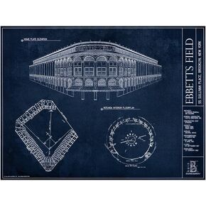 Ebbets Field Blueprint Style Print