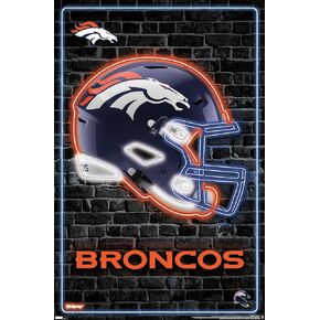 Trends International NFL Denver Broncos - Neon Helmet 23 Wall Poster, 14.72" x 22.37", Barnwood Framed Version