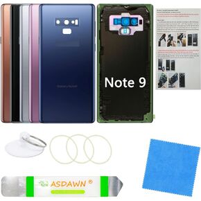 Galaxy Note 9 Back Cover Glass Replacement with Pre-Installed Camera Lens + All The Adhesive + Installation Manual + Repair Tool Kit for Samsung Galaxy Note 9 SM-N960 All Carriers (Silver)