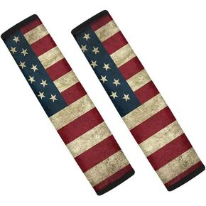 Blue American Flag 2 Packs Patriotic Car Seat Belt Pads Cover for Kids Adults Comfort Shoulder Pad for Seatbelt Backpack
