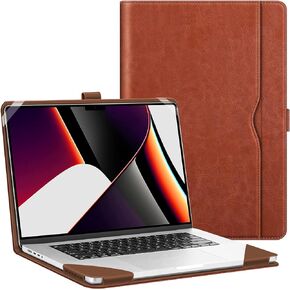 حافظة Fintie لجهاز MacBook Pro مقاس 16 بوصة A2991 A2780 A2485 A2141 (إصدار 2019 2020 2021 2022 2023)، غطاء حماية قابل للطي من جلد البولي يوريثان الفاخر، بني