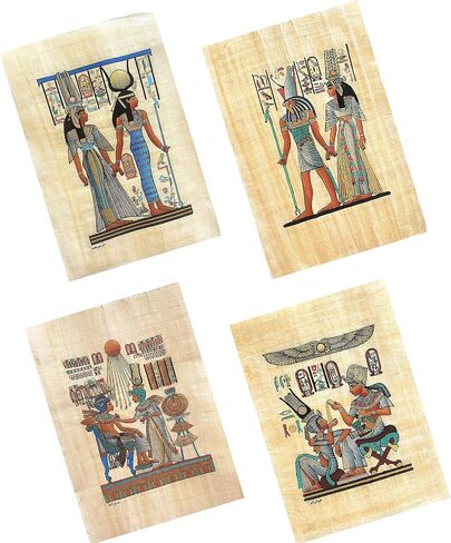 Collection of 4 sheets Egyptian papyrus paintings Original Hand Painted Papyrus Paper Ancient Egyptian size 9x13 in. handmade in Egypt. (ISIS Collection) in Saudi Arabia