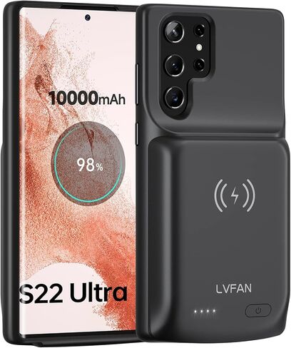 LVFAN for Samsung Galaxy S22 Ultra Battery Case, 10000mAh Fast Charging & Wireless Charging Case Battery Pack, Portable Extended Battery Charging Case for Samsung Galaxy S22 Ultra Black in Kuwait