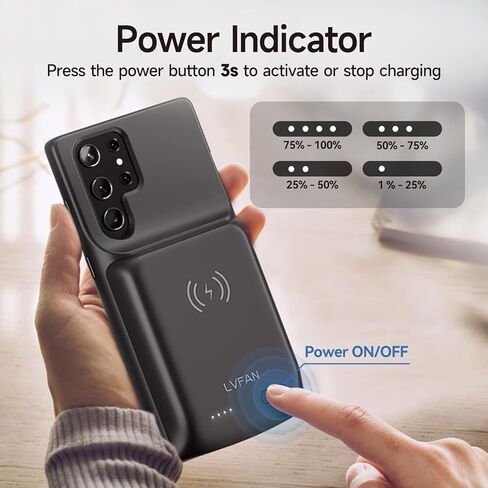 LVFAN for Samsung Galaxy S22 Ultra Battery Case, 10000mAh Fast Charging & Wireless Charging Case Battery Pack, Portable Extended Battery Charging Case for Samsung Galaxy S22 Ultra Black in Kuwait