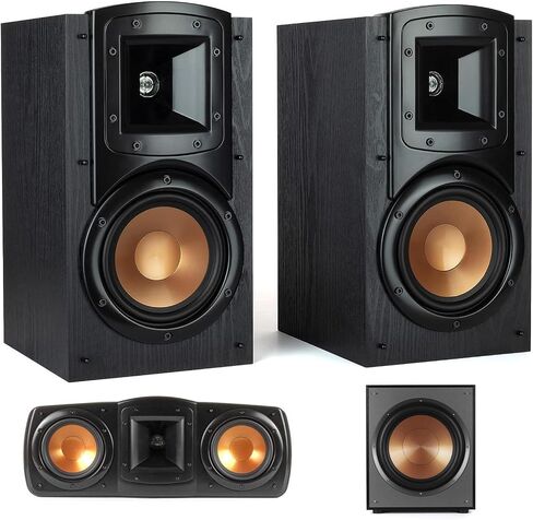 KLIPSCH B-100-BLACK Synergy Black Label Bookshelf Speakers with a C-200-BLACK Center Channel Speaker and a SUB-120-BLACK Subwoofer Speaker (2019) in Saudi Arabia