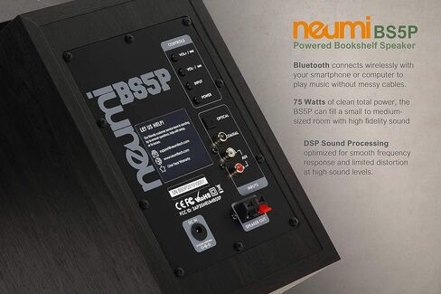 NEUMI BS5P مكبرات صوت على رف الكتب بقدرة 75 وات، بلوتوث، بصري، محوري، جهاز تحكم عن بعد، مكبر صوت 5 بوصة، مكبر صوت 1 بوصة، خشب داكن، زوج واحد (متجدد) in Kuwait