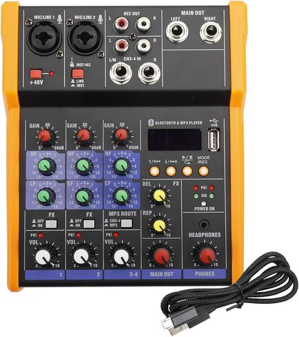 4 قنوات صوت خلاط صوت لوحة بلوتوث ستوديو كاريوكي للكمبيوتر الشخصي الأداء المباشر KTV المنزل، تأثيرات الموسيقى المرحلة بطاقة الصوت وحدة تحكم خلط محمولة in Kuwait