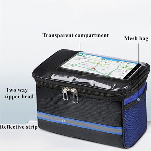 Bicycle Handlebar Bag Large Capacity Waterproof Bike Front Basket with Transparent Phone Pouch Reflective Stripe Adjustable Buckle Outdoor Travel Cycling Accessories (Black) in Saudi Arabia