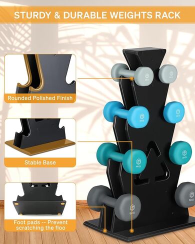 حامل دمبل خشبي من 4 طبقات - تصميم مدمج على شكل حرف A لتخزين وتنظيم الدمبل في صالة الألعاب الرياضية المنزلية in Kuwait