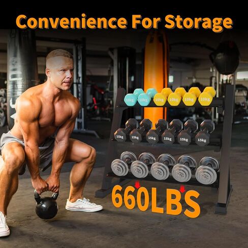 3-Tier Dumbbell Rack Multilevel Weight Storage Organizer for Home Gym, Weight Rack for Dumbbell, Weight Plates, and Curl Bar in Saudi Arabia
