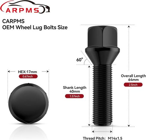 20pcs M14x1.5 Extended Wheel Lug Bolts,Lug Bolts 17mm Hex-45mm Shank-69mm Length Aftermarket Conical Seat Lug Studs in Saudi Arabia