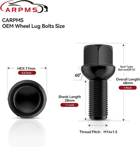 20 قطعة M14x1.5 مسامير العروة الممتدة، مسامير العروة 17 مللي متر Hex-45mm Shank-69mm طول مسج مخروطي العروة ترصيع in Kuwait