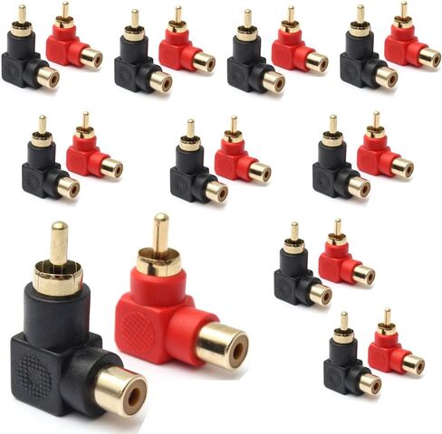 RCA Male to RCA Female Connectors Right Angle Plug Adapters M/F 90 Degree Elbow Gold-Plated (5 Black + 5 Red) (10-Pack) in Saudi Arabia