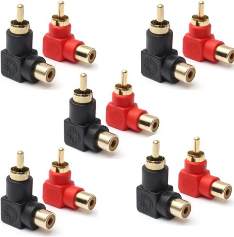 RCA Male to RCA Female Connectors Right Angle Plug Adapters M/F 90 Degree Elbow Gold-Plated (5 Black + 5 Red) (10-Pack) in Saudi Arabia
