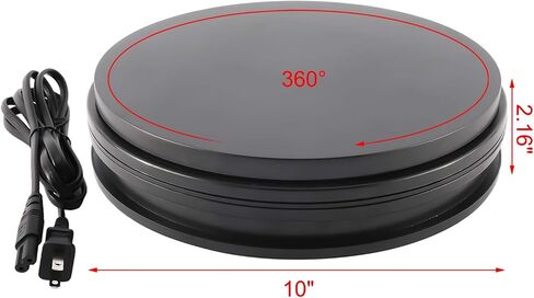 حامل عرض دوار بمحرك كهربائي 110 فولت، قطر 10 بوصة/25 سم تحميل 22 رطل، دوران 360 درجة في أي اتجاه، للتصوير الفوتوغرافي، عرض (أسود، 10 بوصة/25 سم) in Saudi Arabia