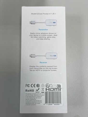 جهاز إرسال واستقبال HDMI لاسلكي EZCast، 4K 30 هرتز، يعمل مع جميع أجهزة التلفزيون (الذكية وغير الذكية)، انعكاس الشاشة وتوسيعها لأجهزة الكمبيوتر المحمول/الكمبيوتر الشخصي/PS5، نطاق 30 مترًا in Kuwait