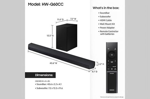 SAMSUNG HW-Q60CC 3.1ch Soundbar with Dolby Audio, Q-Symphony, Adaptive Sound Lite, HDMI eARC, Game Mode, Bluetooth, Tap Sound, Wireless Surround Sound Compatible. in Saudi Arabia