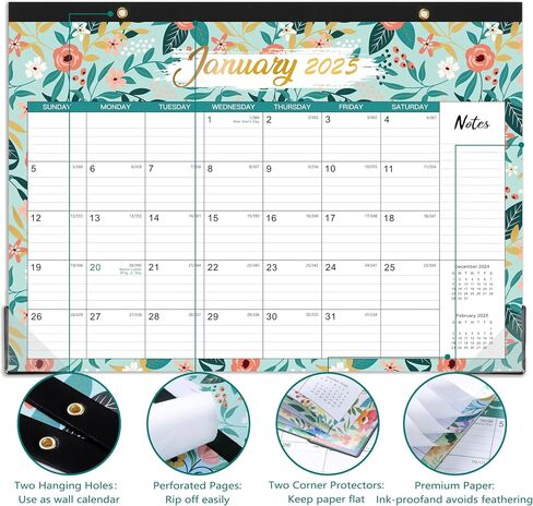 Calendar 2024-2025 - JUL 2024 - DEC 2025, Desk Calendar 2024-2025, 17'' x 12'', 18 Months Academic Calendar 2024-2025 Planner with Cutting Lines, Corner Protector, Note Section for Daily Planning in Saudi Arabia