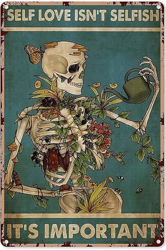 الرجعية القصدير تسجيل المنزل المعادن الصحة العقلية المسائل ملصق الهياكل العظمية الحب الذاتي ليس أنانية إنه ملصق مهم الوشم الجمجمة الألومنيوم جدار الفن ديكور العام 8x12 بوصة in Kuwait