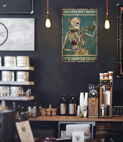 الرجعية القصدير تسجيل المنزل المعادن الصحة العقلية المسائل ملصق الهياكل العظمية الحب الذاتي ليس أنانية إنه ملصق مهم الوشم الجمجمة الألومنيوم جدار الفن ديكور العام 8x12 بوصة in Kuwait