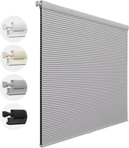 ظلال خلوية بدون حفر، ألوان متطابقة بدون أدوات، ستائر خلوية، ستائر وظلال بتصميم قرص العسل لمكتب غرفة النوافذ (رمادي معتم، 36 بوصة عرض × 64 بوصة ارتفاع) in Kuwait