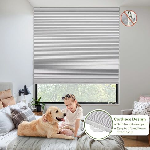 ظلال خلوية بدون حفر، ألوان متطابقة بدون أدوات، ستائر خلوية، ستائر وظلال بتصميم قرص العسل لمكتب غرفة النوافذ (رمادي معتم، 36 بوصة عرض × 64 بوصة ارتفاع) in Kuwait