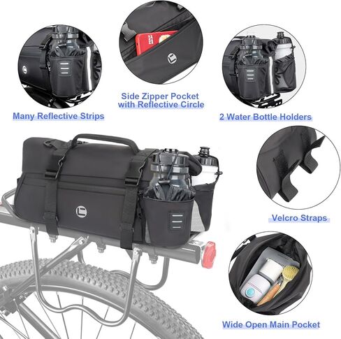 qychhj حقيبة رف الدراجة 7-10l واسعة الفم دراجة الجذع حقيبة خلفية للماء دراجة سرج أكياس السلة مع حزام الكتف، أكياس سرج الدراجة للرف الخلفي السلة الملحقات أكياس التخزين in Kuwait