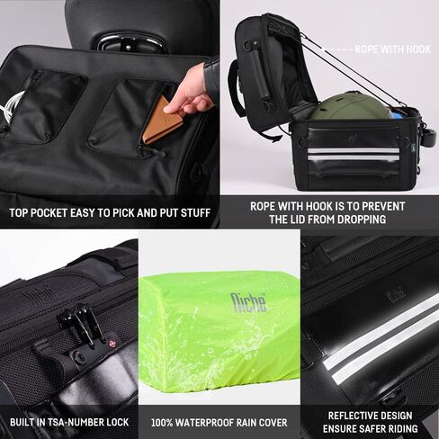 Niche Cruiser Tail Bag, Waterproof Motorcycle Rear Seat Bag with TSA-Number Lock, Travel Luggage with Quick-Release Buckle and Zipper Closure- 44L (NMO-2306) in Saudi Arabia