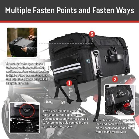 Niche Cruiser Tail Bag, Waterproof Motorcycle Rear Seat Bag with TSA-Number Lock, Travel Luggage with Quick-Release Buckle and Zipper Closure- 44L (NMO-2306) in Saudi Arabia