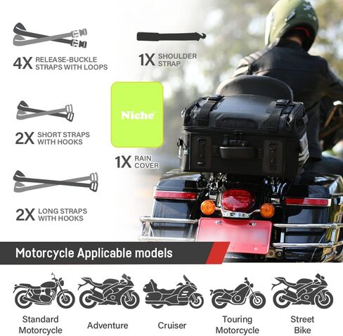 Niche Cruiser Tail Bag, Waterproof Motorcycle Rear Seat Bag with TSA-Number Lock, Travel Luggage with Quick-Release Buckle and Zipper Closure- 44L (NMO-2306) in Saudi Arabia