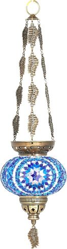 DEMMEX Turkish Moroccan Colorful Mosaic Bohemian Boho Hanging Candle Holder Lantern with Handmade Colorful Glass Globe and Metal Leaf Chains, 24" (Cutsie) in Kuwait